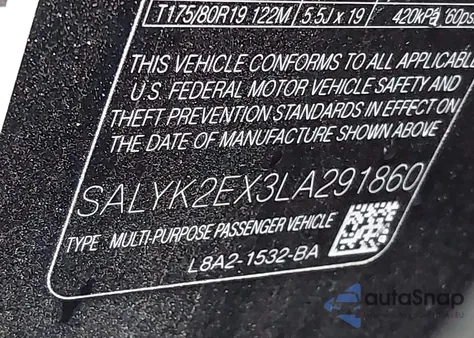 2020 Land Rover Range Rover Velar P250 R-Dynamic S from USA, damaged, VIN SALYK2EX3LA291860